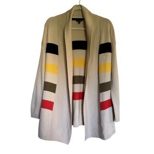 Talbots Lambswool Blend Multi Color Stripes Open Front Cardigan Size Small